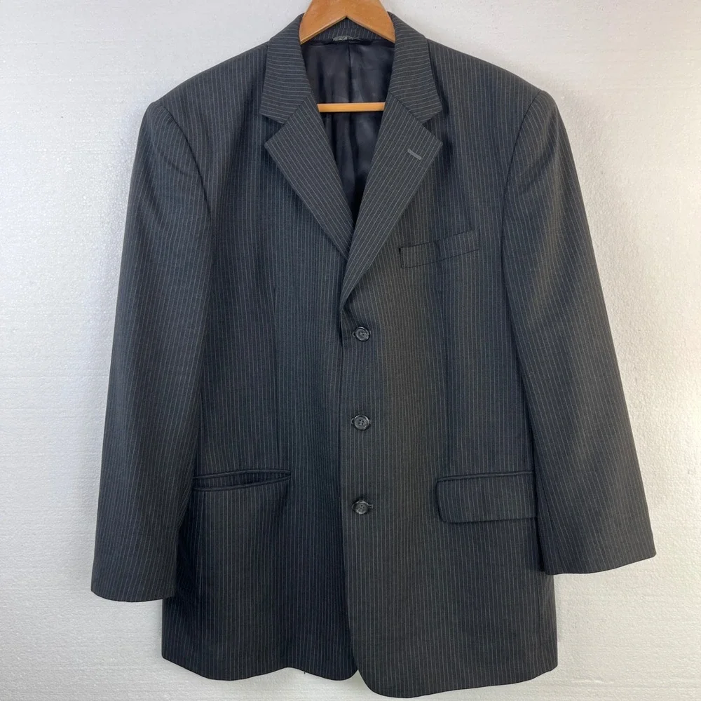 Jos A Bank Mens 44R Charcoal Pinstripe Wool Suit Coat Jacket Blazer‎